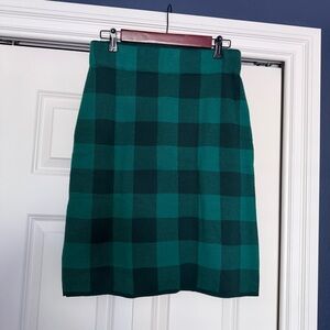 Isaac Mizrahi Green Buffalo Check Knit Pencil Skirt